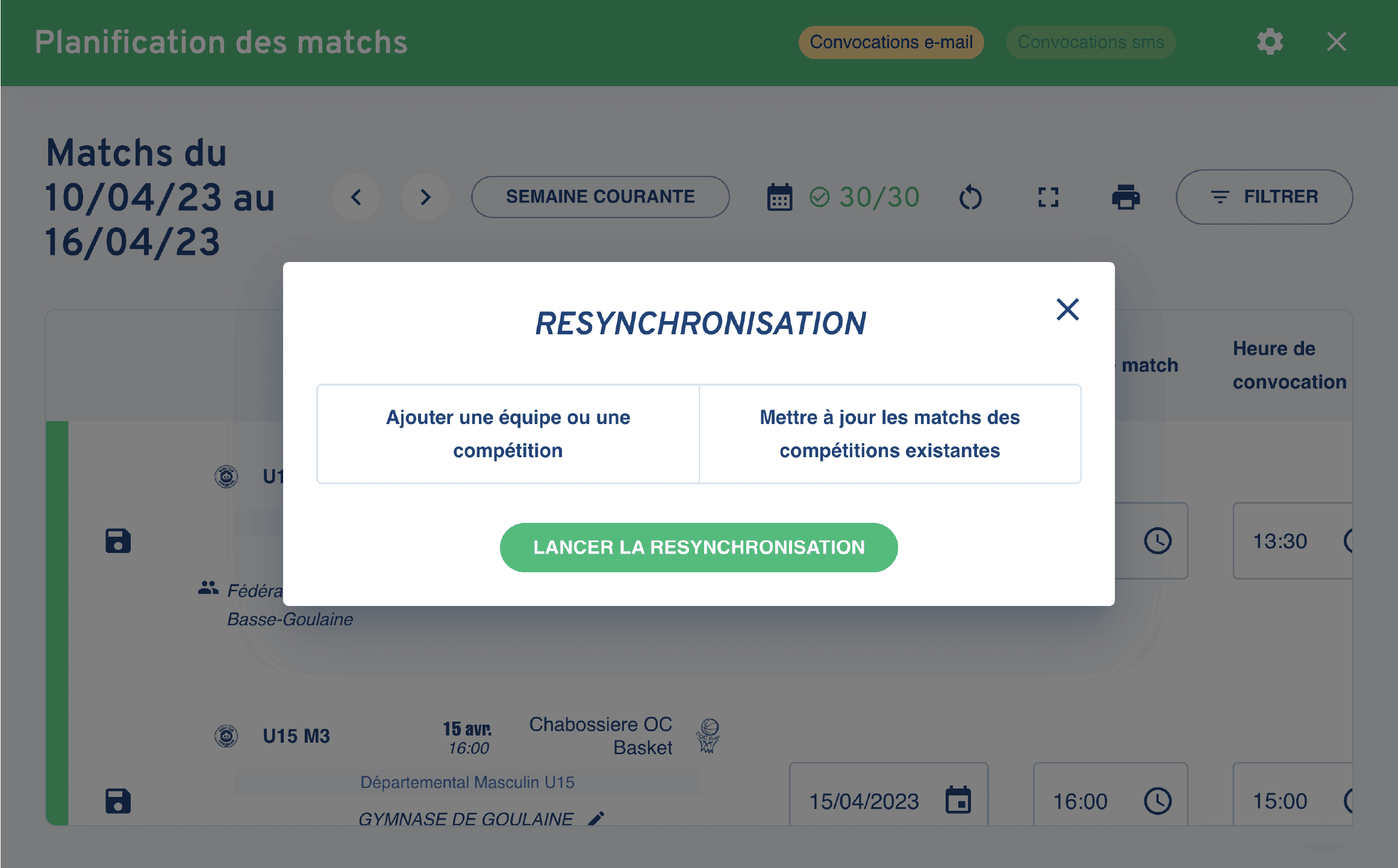 Synchronisation automatique des convocations selon les différents matchs
