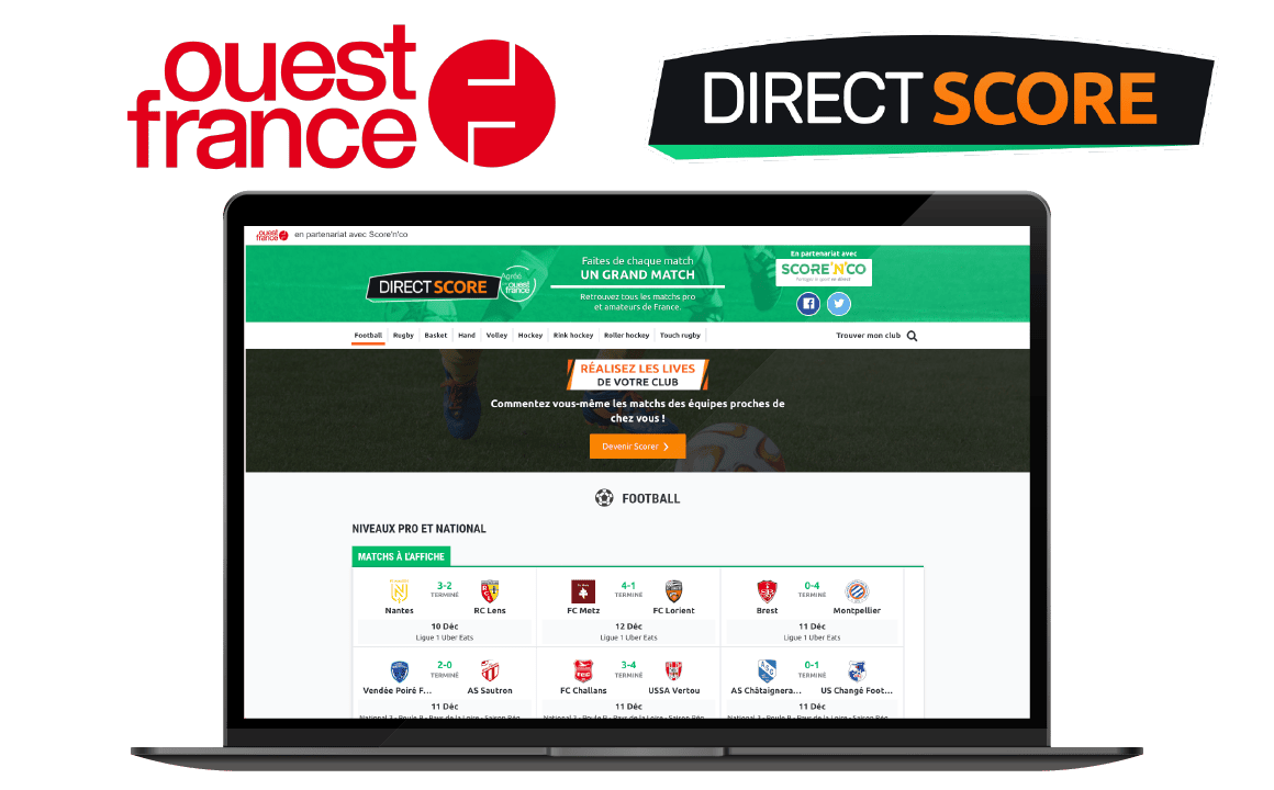 Association partenaire entre score'n'co, DirectScore et Ouest-France