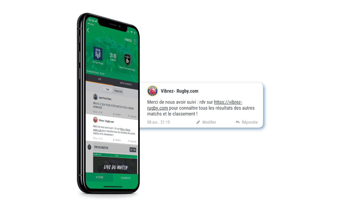 Commentaire d'un match sur l'application mobile Score'n'co