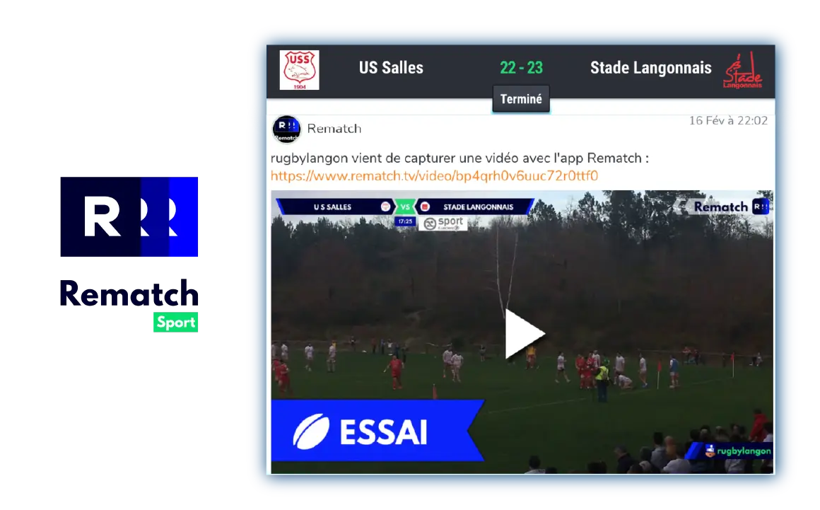 Page Rematch d'un match de rugby qui remontre un essai