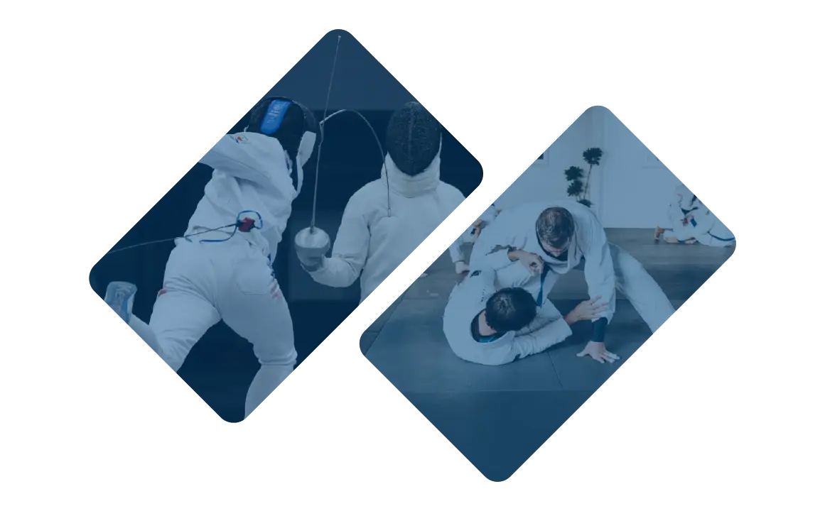 un combat d'escrime et un combat de judo
