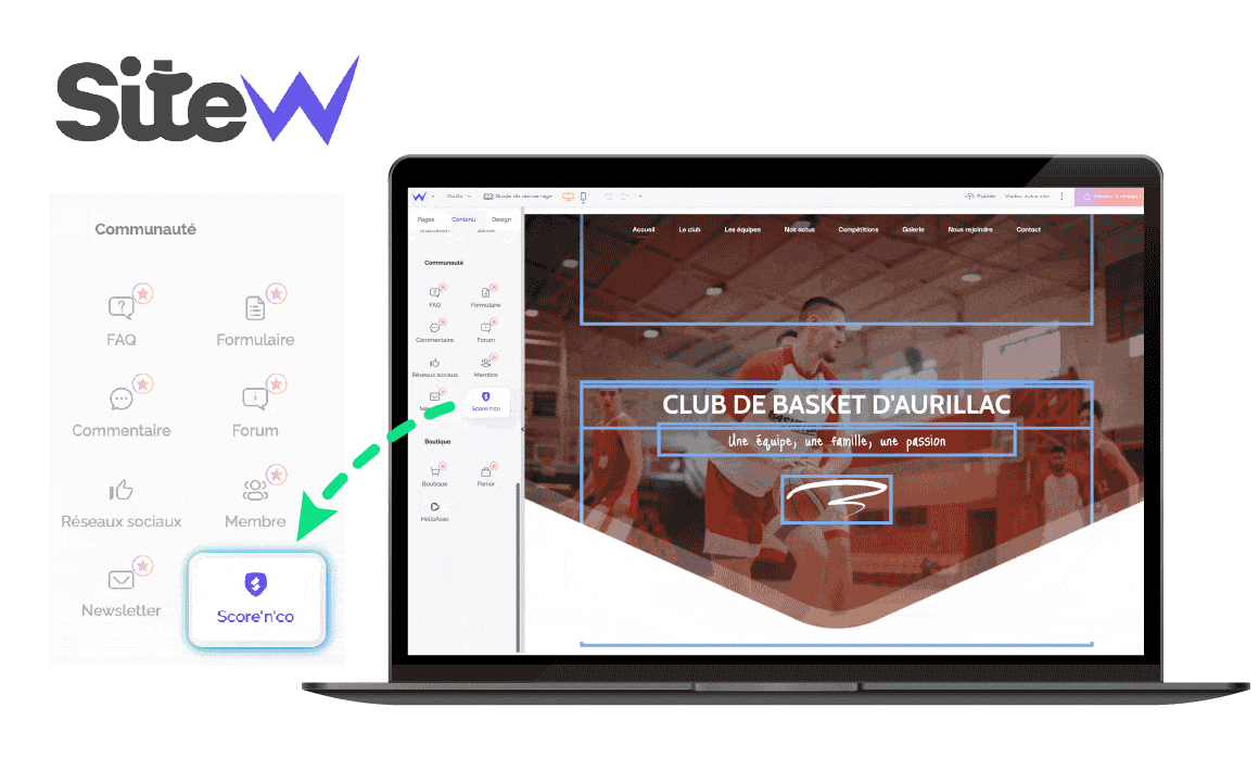 GIF comment intégrer des widgets Score'n'co sur un site web SiteW