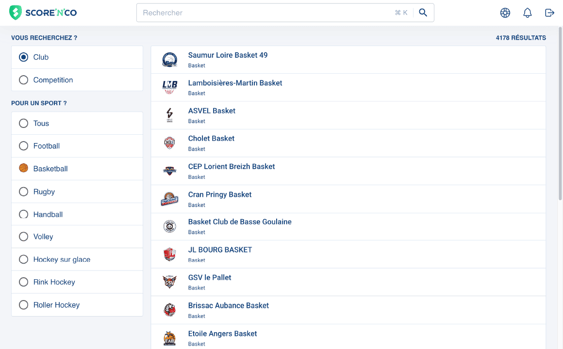 Image de recherche des clubs de basket sur Score'n'co