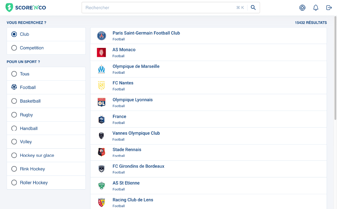 Image de recherche des clubs de football sur Score'n'co