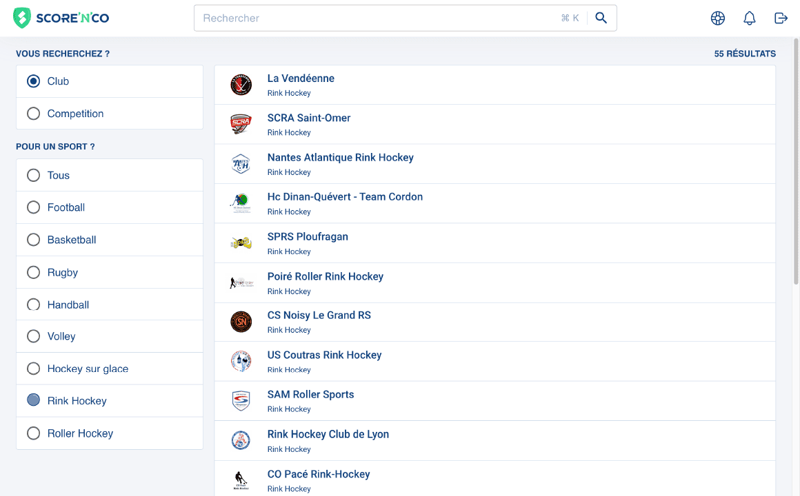 Image de recherche des clubs de rink-hockey sur Score'n'co