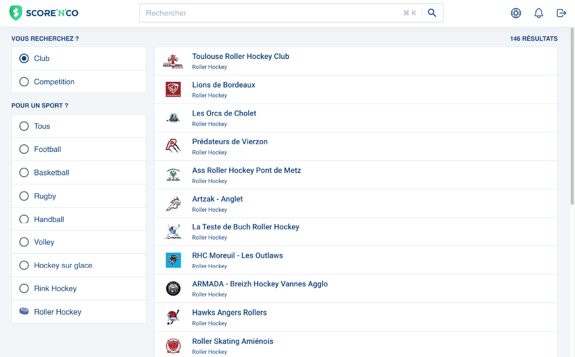 Image de recherche des clubs de roller-hockey sur Score'n'co