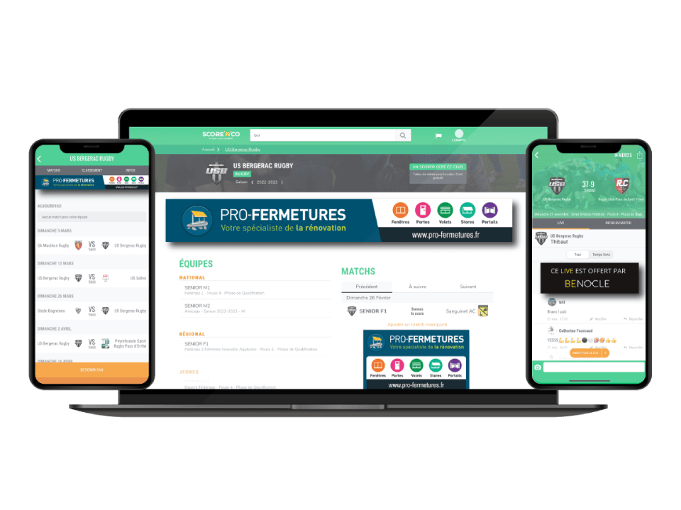 Différentes pages qui mettent en avant les marques sur le site et l'application score'n'co