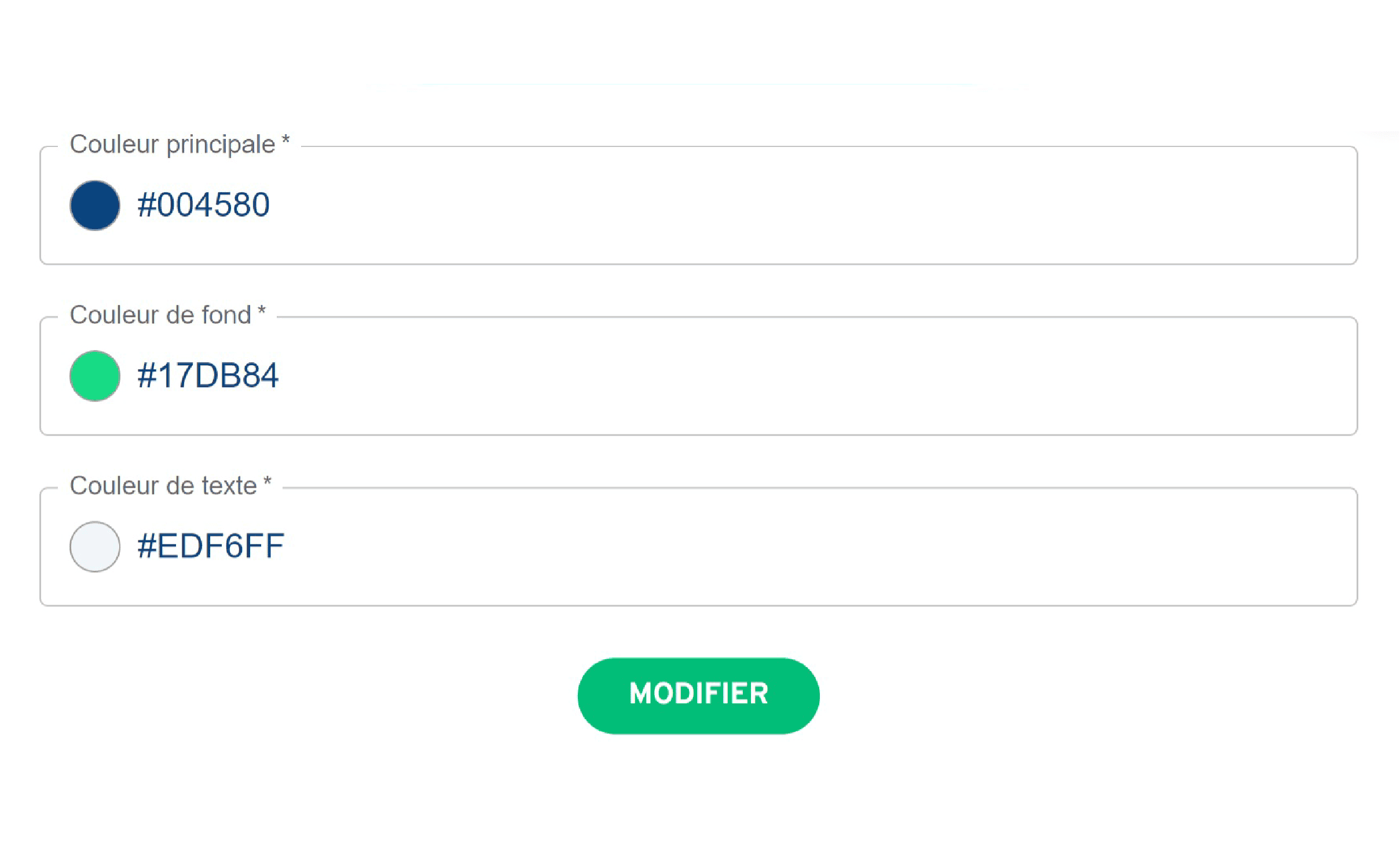 Personnalisation des couleurs des widgets avec couleur principale, de fond et de texte 